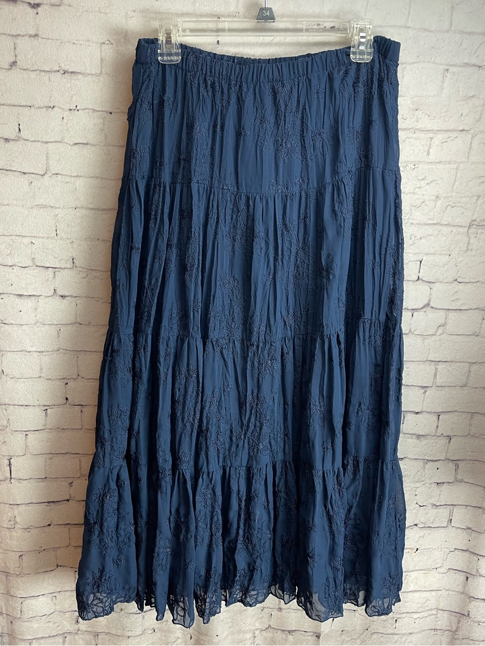 Coldwater Creek size medium dark blue broom stick style maxi skirt